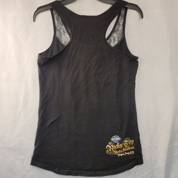 Harley-Davidson Women's Skull Graphic Lace Racerback Tank Top Large Black - Picture 3 of 8